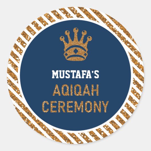 Blue Gold Royal Crown Prince Aqiqah Runder Aufkleber (Vorderseite)