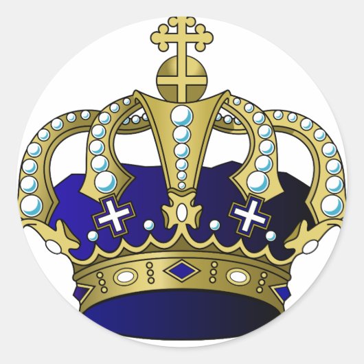 Blue & Gold Royal Crown Runder Aufkleber (Vorderseite)