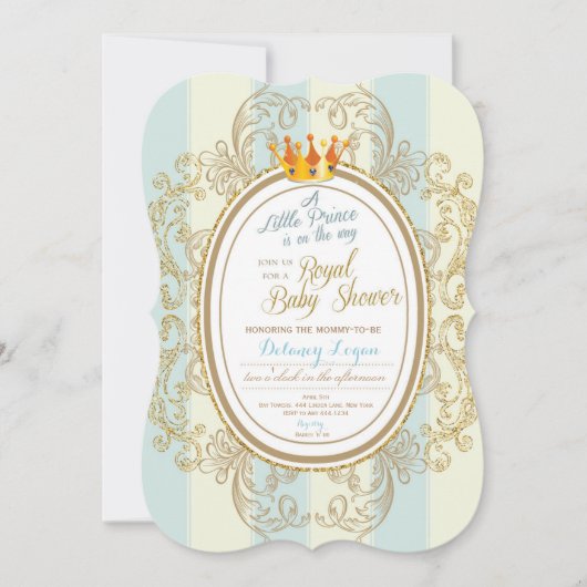 Blue Gold Royal Prince Baby Dusche Einladungen (Vorderseite)