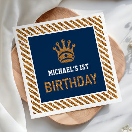 Blue Gold Royal Prince Crown Erster Geburtstag Serviette