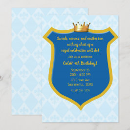 Blue & Gold Royal Shield & Crown Prince Party Einladung