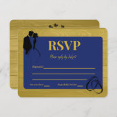 Blue Gold Rustic Multi-Color-Silhouette Hochzeit RSVP Karte (Vorne/Hinten)