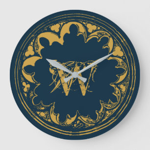 Blue & Gold Rustic Vintage Distressed Monogram Große Wanduhr