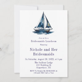 Blue & Gold Sailboat Nautical Bridesmaids Luncheon Einladung