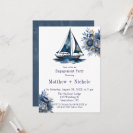Blue & Gold Sailboat Nautical Engagement Party Einladung