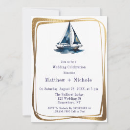Blue & Gold Sailboat Nautical Wedding Celebration Einladung