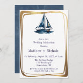 Blue & Gold Sailboat Nautical Wedding Celebration Einladung (Vorne/Hinten)