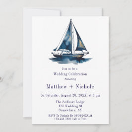 Blue & Gold Sailboat Nautical Wedding Celebration Einladung