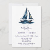 Blue & Gold Sailboat Nautical Wedding Shower Einladung (Vorderseite)