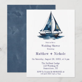 Blue & Gold Sailboat Nautical Wedding Shower Einladung