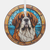Blue Gold Saint Bernard Dog erhalten Ornament Aus Glas (Vorderseite)