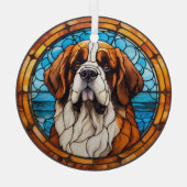 Blue Gold Saint Bernard Dog erhalten Ornament Aus Glas (Rückseite)