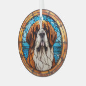 Blue Gold Saint Bernard Dog erhalten Ornament Aus Glas (Vorderseite links)