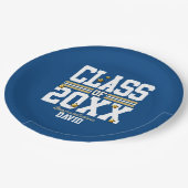 Blue|Gold Schließ Class Jahr Pappteller (Schrägansicht)