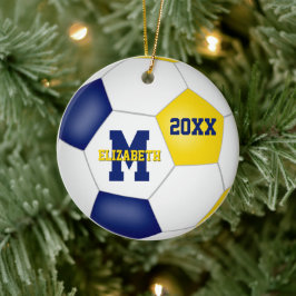 Blue Gold School Sports Team Soccer Keramik Ornament