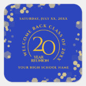 Blue & Gold School Uni Class Wiedersehen Quadratischer Aufkleber (Vorderseite)