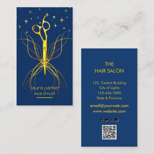 Blue Gold Scissor Hair Stylist Beruflich Visitenkarte (Vorne/Hinten)