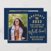 Blue Gold Script 4 Foto GRAD Ankündigung (Vorne/Hinten)