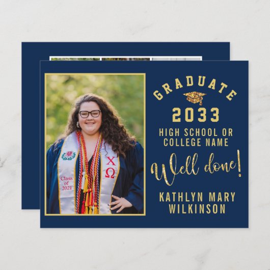 Blue Gold Script 4 Foto GRAD Ankündigung (Vorne/Hinten)