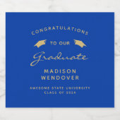 Blue Gold Script Cap Abschluss 2024 Bierflaschenetikett (Einzelnes Label)