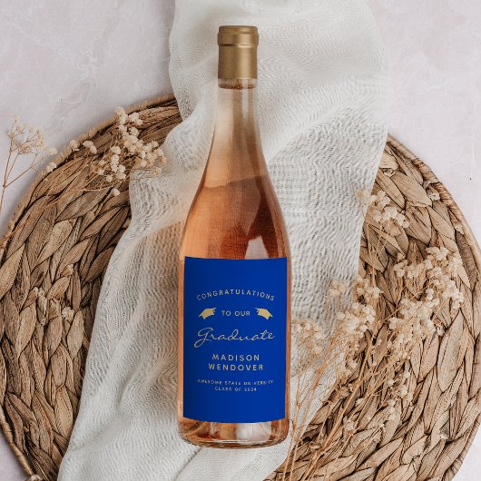 Blue Gold Script Cap Abschluss 2024 Weinetikett