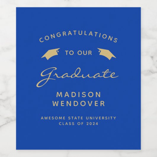 Blue Gold Script Cap Abschluss 2024 Weinetikett (Einzelnes Label)