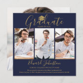 Blue Gold Script Graduate 4 Foto Abschluss Ankündigung (Vorne/Hinten)