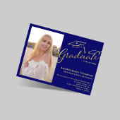 Blue Gold Script Photo Graduation Party Invite Einladung