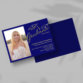 Blue Gold Script Photo Graduation Party Invite Einladung