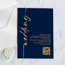 Blue Gold Script QR Code Hochzeit Acryleinladungen