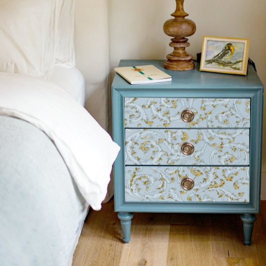 Blue Gold Scroll Swirt Vintages Muster Decoupage Seidenpapier