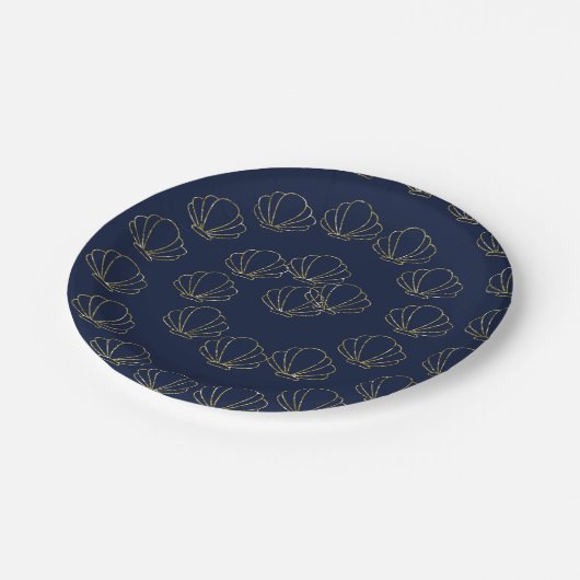 Blue & Gold Sea Muschel Mermaid Brautparty Pappteller (Schrägansicht)