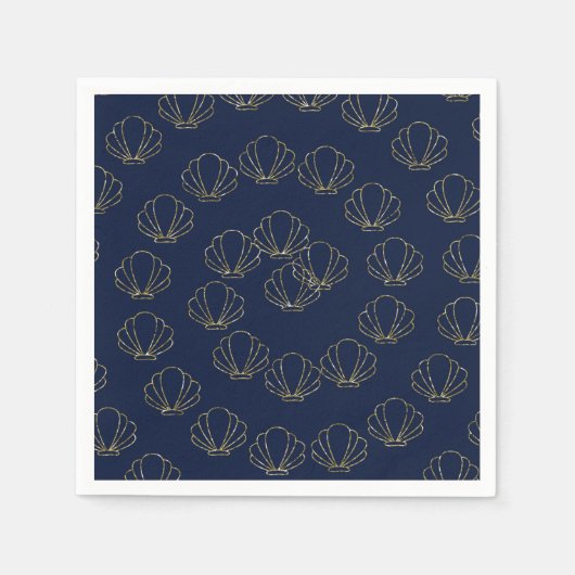 Blue & Gold Sea Muschel Mermaid Brautparty Serviette (Vorderseite)