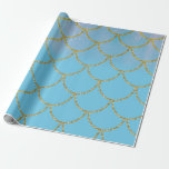 Blue & Gold Shimmer Mermaid Geburtstagsparty Geschenkpapier<br><div class="desc">Schleifpapier</div>