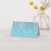 Blue Gold Shimmer Mermaid Party Tischnummer Platzkarte (Rückseite)