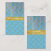 Blue & Gold Shimmer Mermaid Scales Glam Trendy Visitenkarte (Vorne/Hinten)