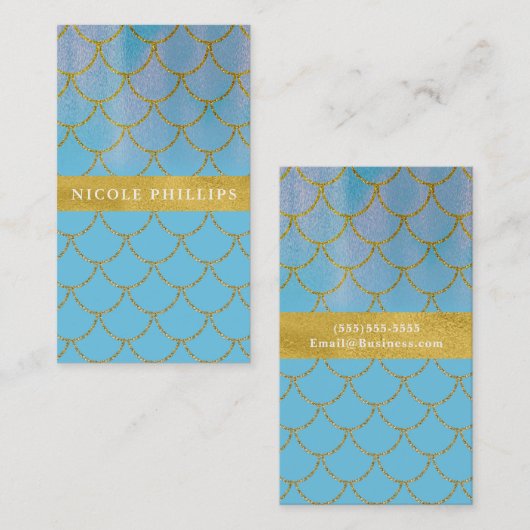 Blue & Gold Shimmer Mermaid Scales Glam Trendy Visitenkarte (Vorne/Hinten)