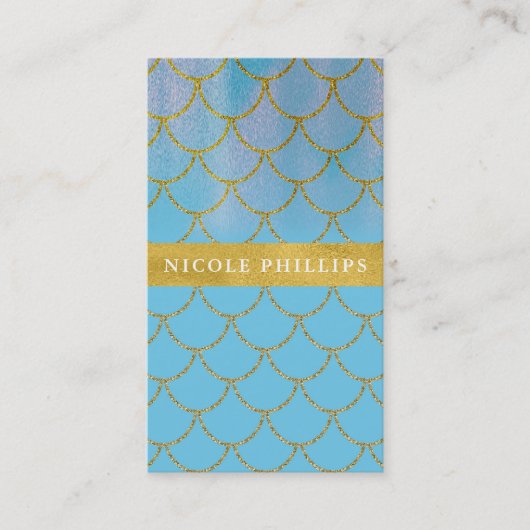 Blue & Gold Shimmer Mermaid Scales Glam Trendy Visitenkarte (Vorderseite)