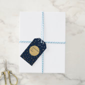 Blue & Gold Shiny Confetti Dots Chic Modern Geschenkanhänger (Mit Garn)