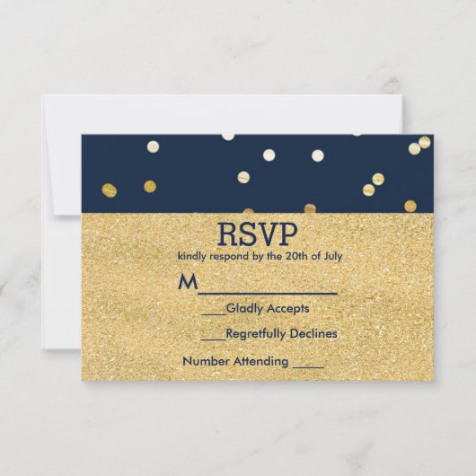 Blue & Gold Shiny Confetti Dots Chic Moderne UAWG RSVP Karte (Vorderseite)