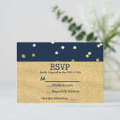Blue & Gold Shiny Confetti Dots Chic Moderne UAWG RSVP Karte (Stehend Vorderseite)