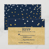 Blue & Gold Shiny Confetti Dots Chic Moderne UAWG RSVP Karte (Vorne/Hinten)