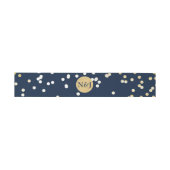 Blue & Gold Shiny Confetti Dots Moderne Einladung Einladungsbanderole (Flach)