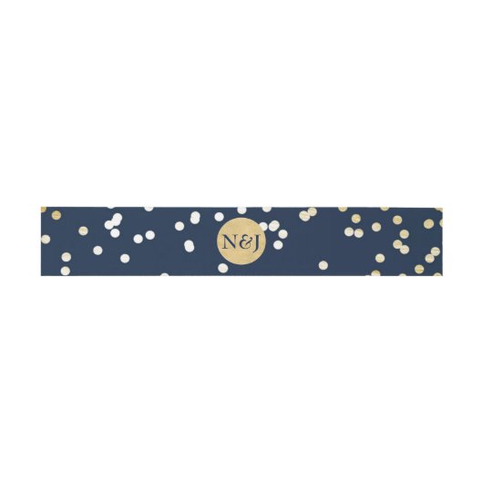 Blue & Gold Shiny Confetti Dots Moderne Einladung Einladungsbanderole (Flach)
