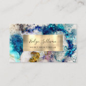 Blue Gold Silber Glitzer Aquarell Business Card Visitenkarte (Vorderseite)