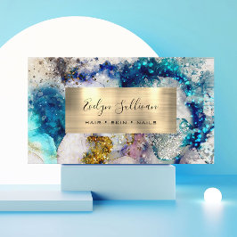 Blue Gold Silber Glitzer Aquarell Business Card Visitenkarte