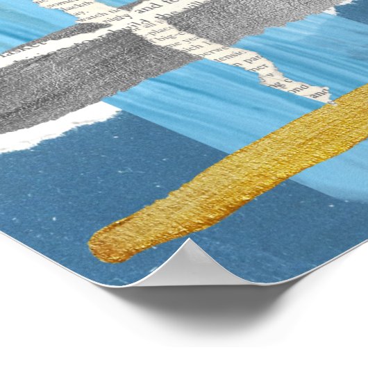 Blue Gold Silver Abstrakt Collage Poster (Ecke)