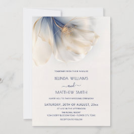 Blue Gold Smoky Watercolor Flower Wedding Einladung
