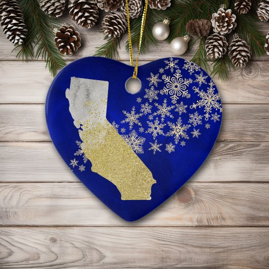 Blue Gold Snowflake California Keramik Ornament