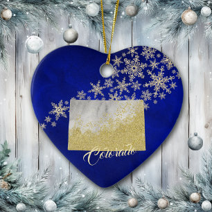 Blue Gold Snowflake Colorado Keramik Ornament